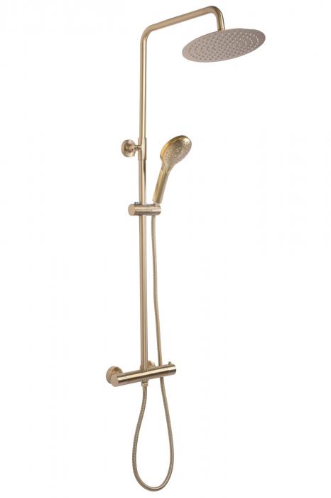 Coloana de dus cu termostat Vincent Gold Brush, anti calcar, auriu, montaj pe perete [2]
