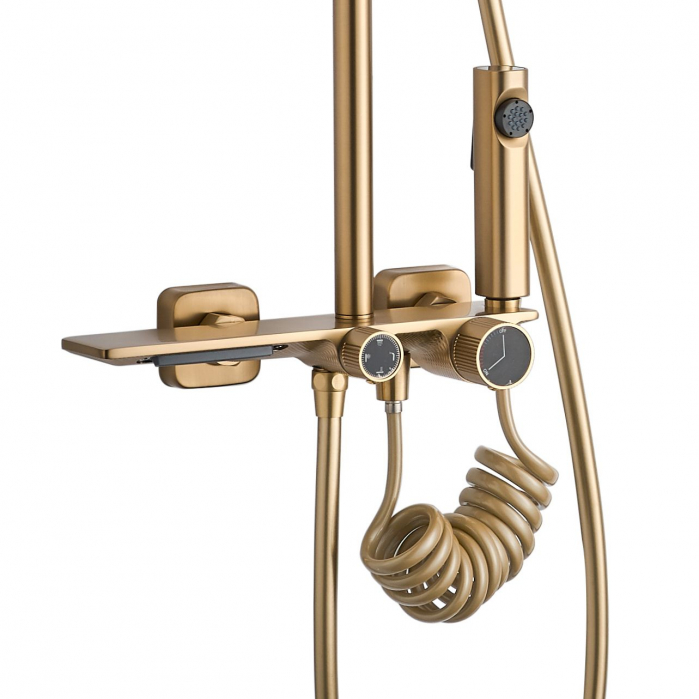 Coloana de dus Helix Brush Gold, anti calcar, auriu, montaj pe perete [4]