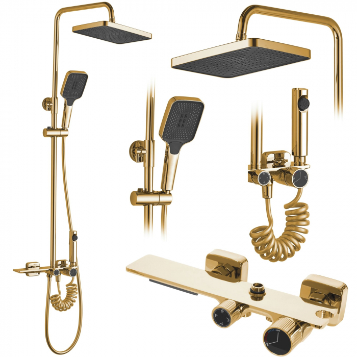 Coloana de dus Helix Gold, anti calcar, auriu, montaj pe perete [1]