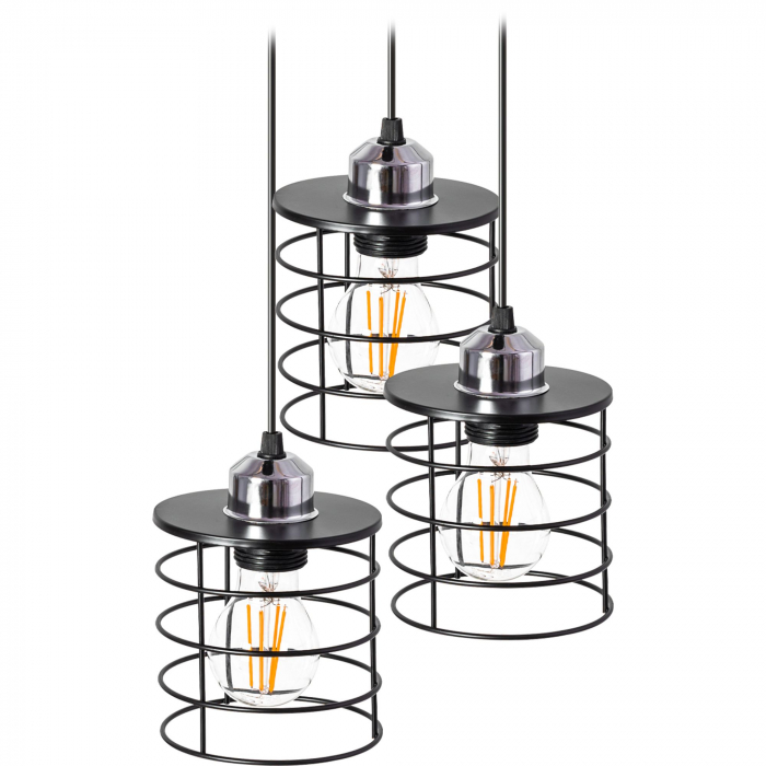 Lampă de tavan suspendată Triple Metal Loft Negru 392204 [2]