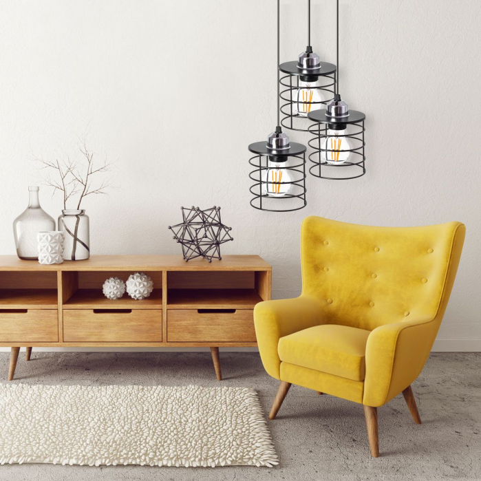 Lampă de tavan suspendată Triple Metal Loft Negru 392204 [4]