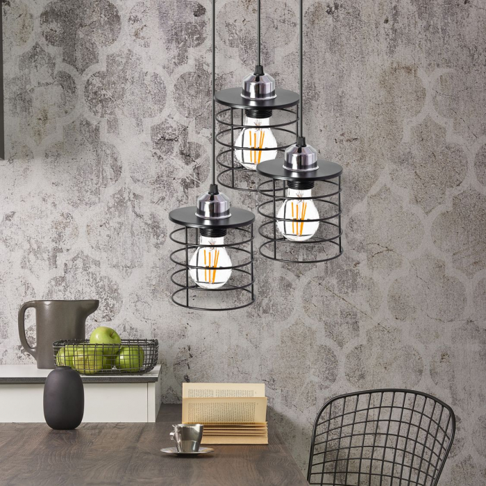 Lampă de tavan suspendată Triple Metal Loft Negru 392204 [5]