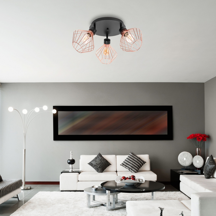 Lampă metalică loft plafon trandafir negru APP536-3C [4]