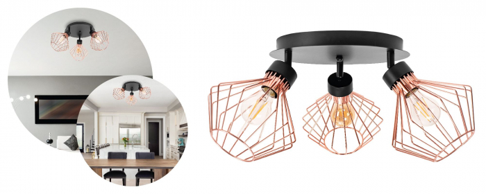 Lampă metalică loft plafon trandafir negru APP536-3C [6]