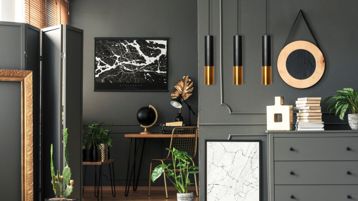Lampă suspendată de tavan din metal Negru Auriu APP469-1CP [4]