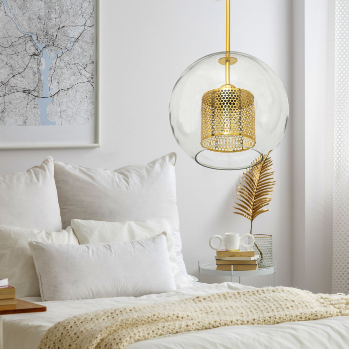 Lampă suspendată din sticlă galbena aurie APP556-1CP 30cm [5]