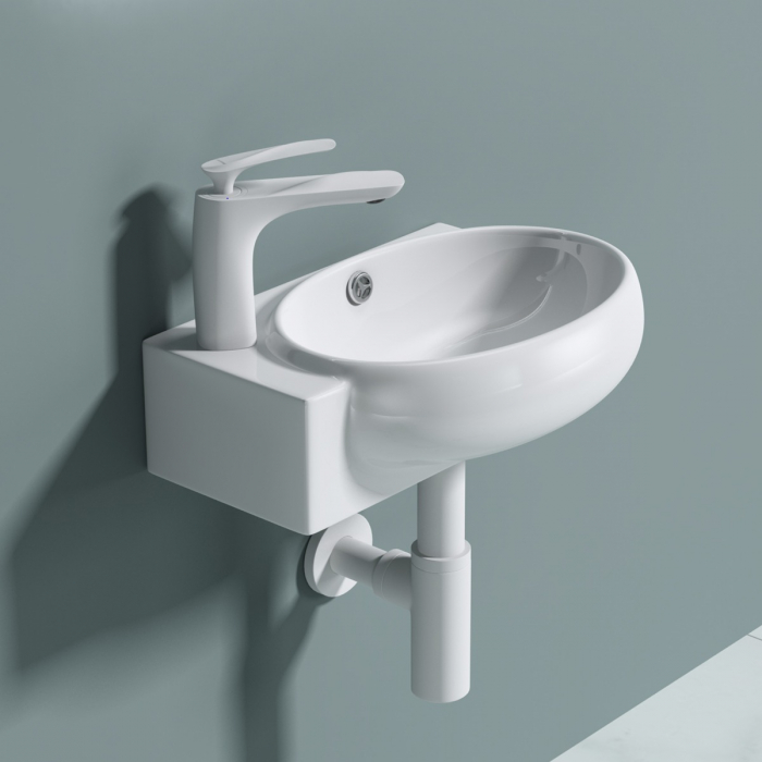 Lavoar Astra 001, alb lucios, 42 cm, montaj pe blat sau suspendat, stanga sau dreapta, ceramica [2]
