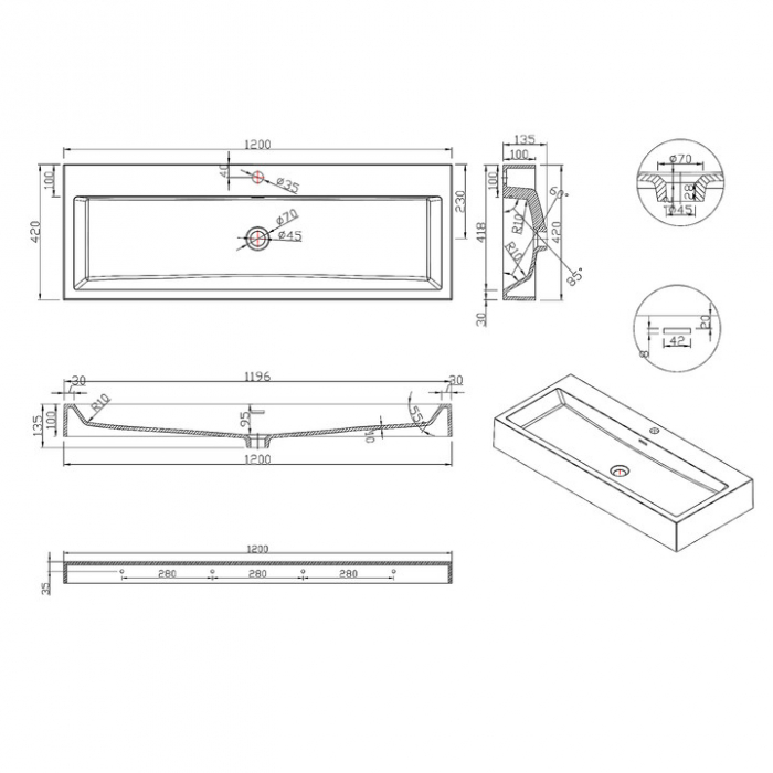 Lavoar Astra 06, alb sau negru, 60-76-100 sau 120 cm, montaj pe blat sau suspendat, compozit [12]