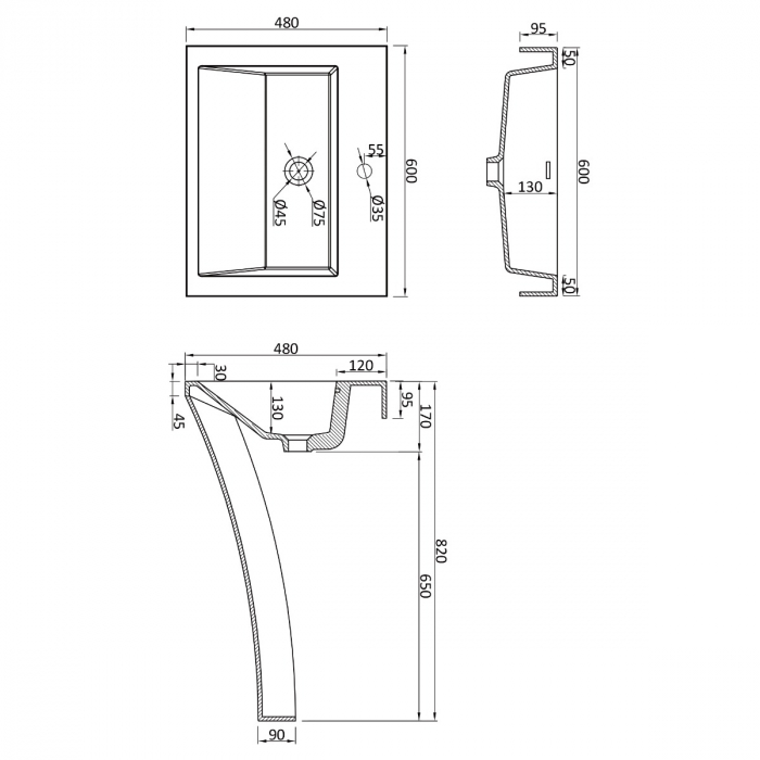 Lavoar Astra 07, negru lucios, montaj freestanding , compozit [8]