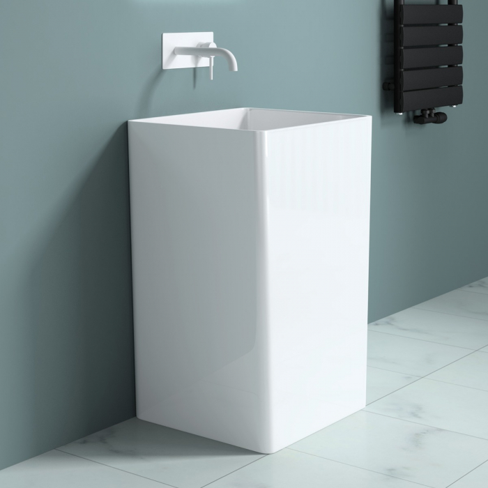 Lavoar Astra 36, alb lucios, montaj freestanding , compozit [3]
