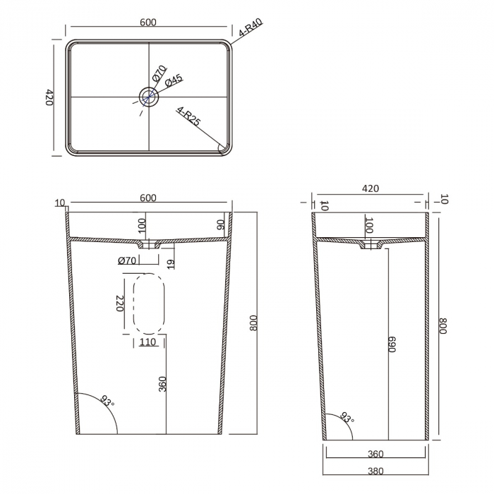 Lavoar Astra 36, alb lucios, montaj freestanding , compozit [8]