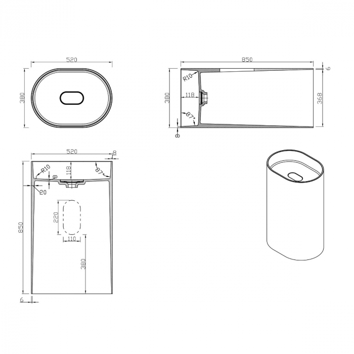 Lavoar Astra 45, alb lucios, montaj freestanding , compozit [9]