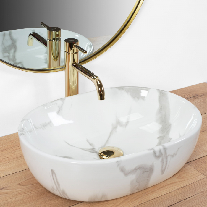 Lavoar pe blat Amelia Marmo Shiny, ceramica, imitatie de piatra [2]