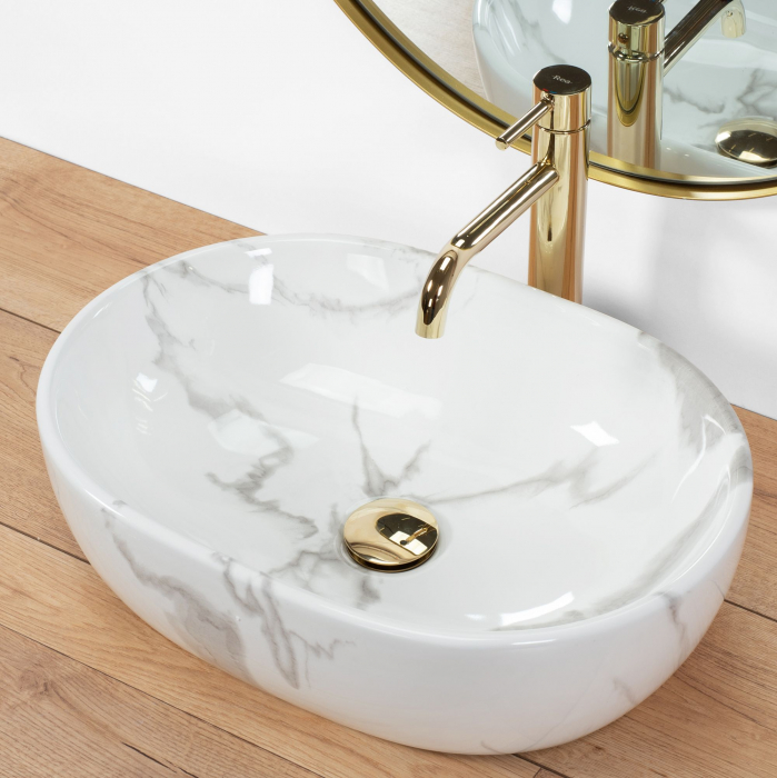 Lavoar pe blat Amelia Marmo Shiny, ceramica, imitatie de piatra [4]