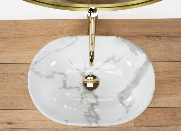 Lavoar pe blat Amelia Marmo Shiny, ceramica, imitatie de piatra [3]
