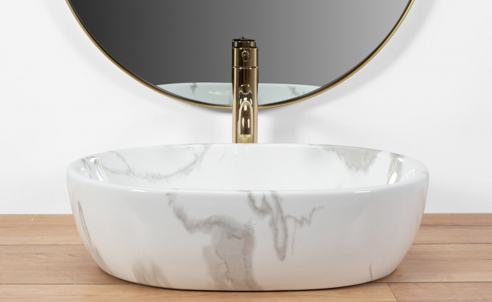 Lavoar pe blat Amelia Marmo Shiny, ceramica, imitatie de piatra [5]