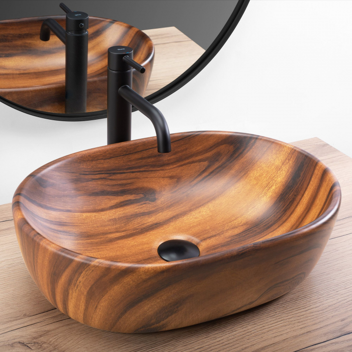 Lavoar pe blat Amelia Wood Matt, ceramica, Maro [2]