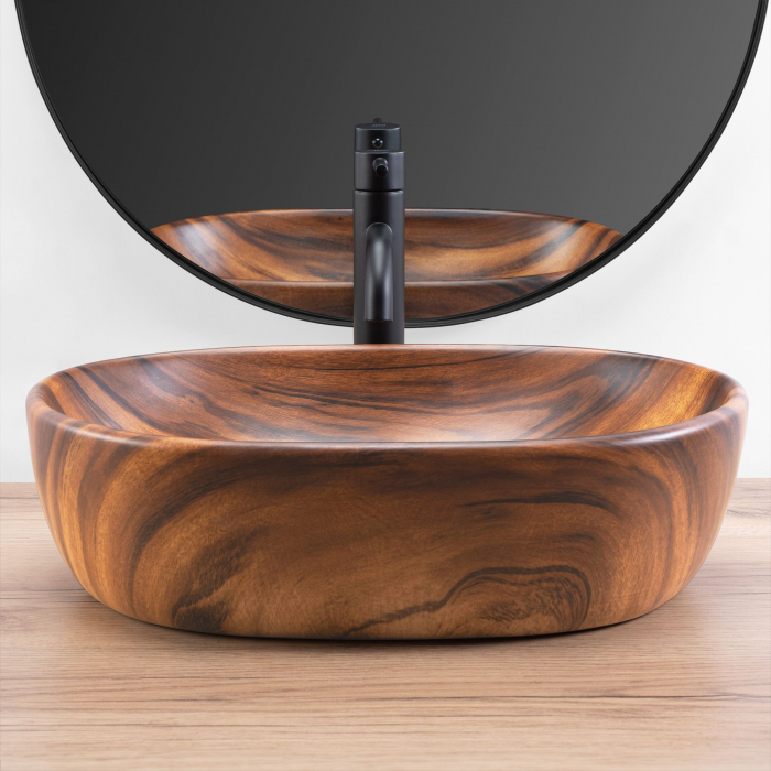 Lavoar pe blat Amelia Wood Matt, ceramica, Maro [3]