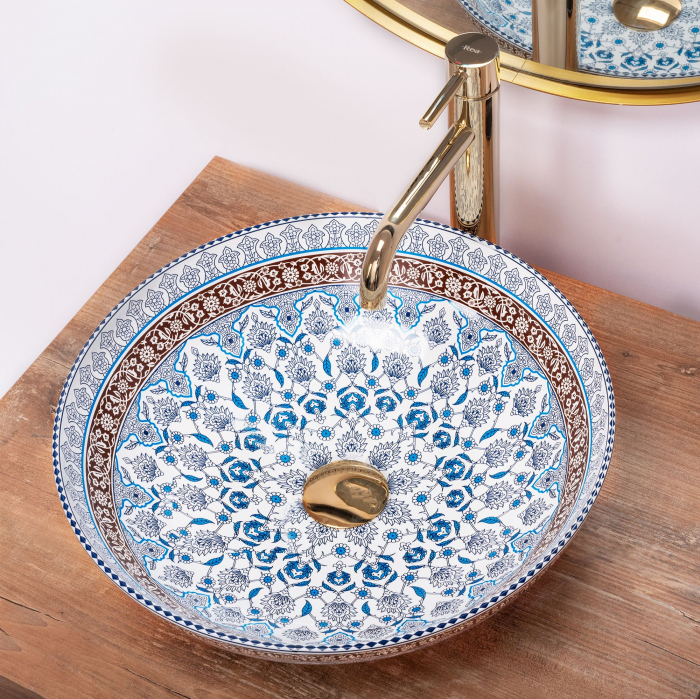 Lavoar pe blat Arte Blue, ceramica, cu model [2]