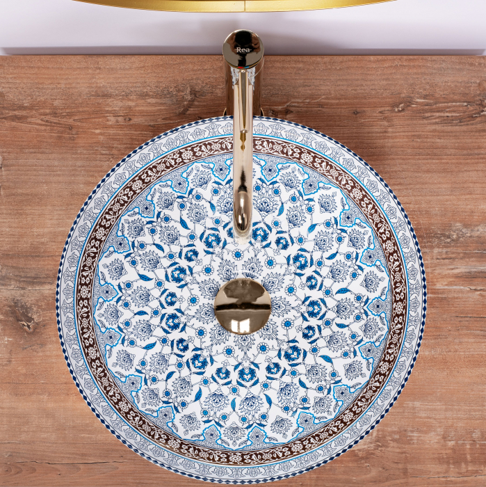 Lavoar pe blat Arte Blue, ceramica, cu model [4]