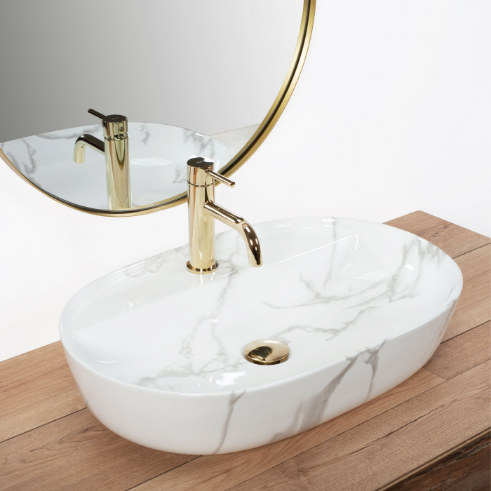 Lavoar pe blat Aura 61 Marmo Shiny, ceramica, alb lucios [3]