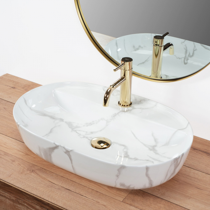 Lavoar pe blat Aura 61 Marmo Shiny, ceramica, alb lucios [6]