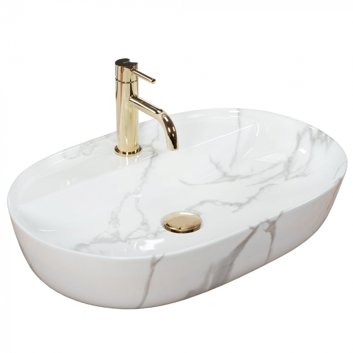 Lavoar pe blat Aura 61 Marmo Shiny, ceramica, alb lucios [1]