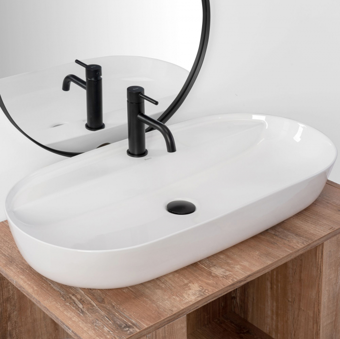 Lavoar pe blat Aura 81, ceramica, alb lucios [2]