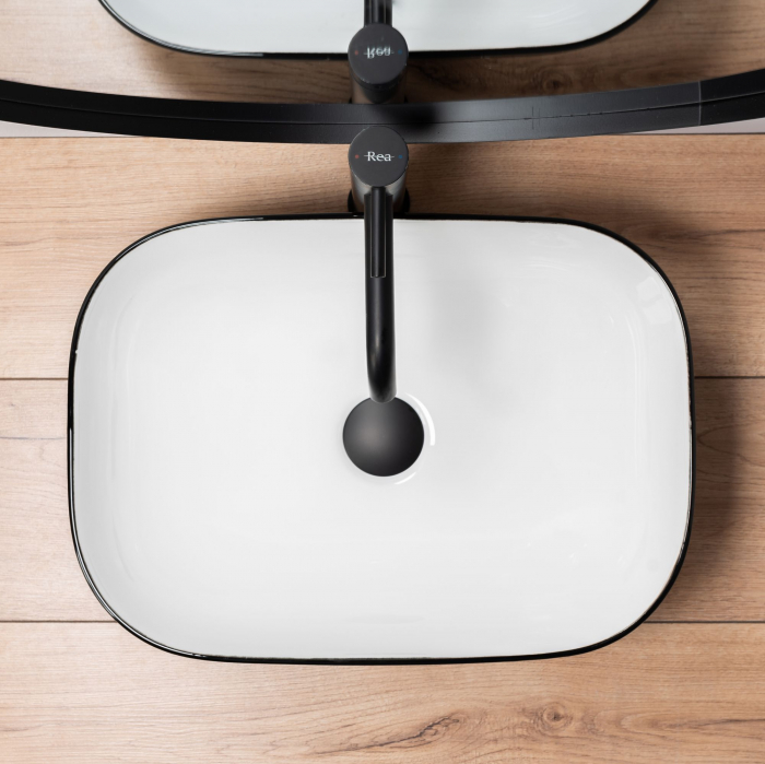 Lavoar pe blat Belinda Alb Negru White Black, ceramica, alb lucios [4]