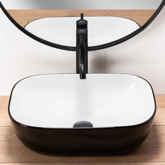 Lavoar pe blat Belinda Alb Negru White Black, ceramica, alb lucios [2]