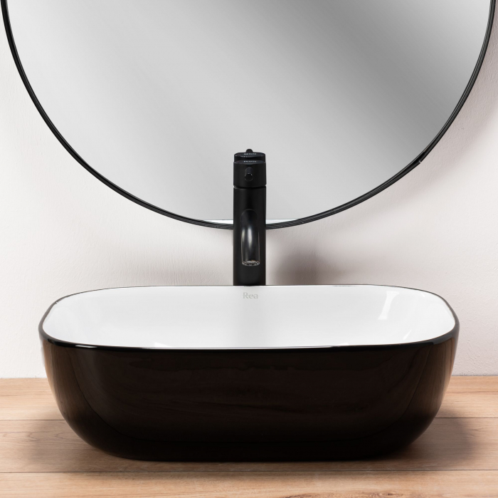 Lavoar pe blat Belinda Alb Negru White Black, ceramica, alb lucios [3]