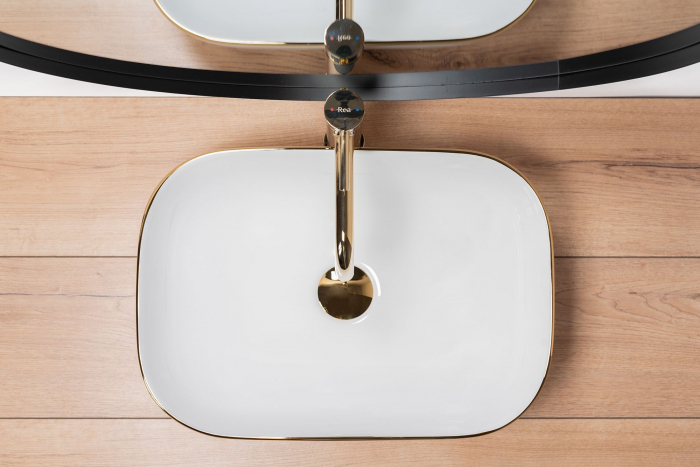 Lavoar pe blat Belinda auriu Gold Edge, ceramica, alb lucios [5]