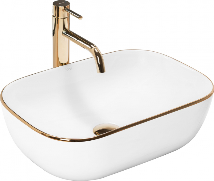 Lavoar pe blat Belinda auriu Gold Edge, ceramica, alb lucios [1]