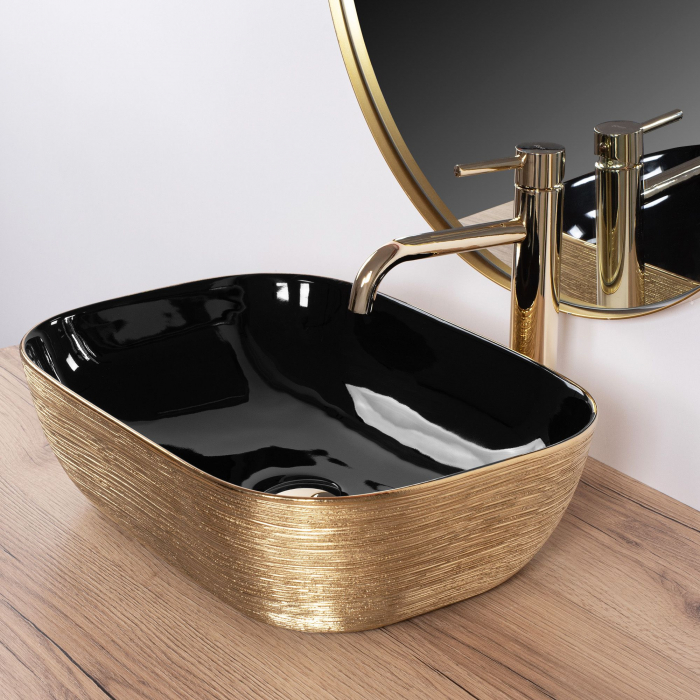 Lavoar pe blat Belinda Black Gold Brush, ceramica, negru lucios [4]