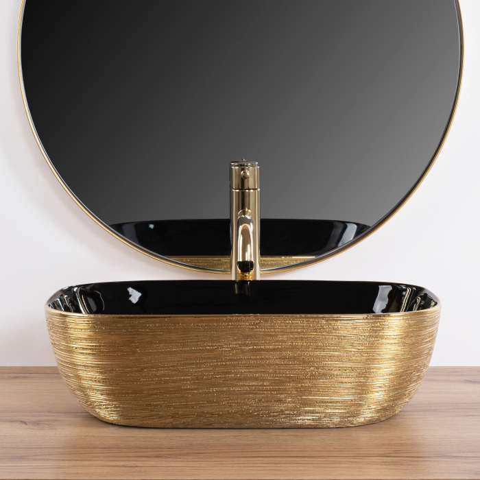 Lavoar pe blat Belinda Black Gold Brush, ceramica, negru lucios [3]