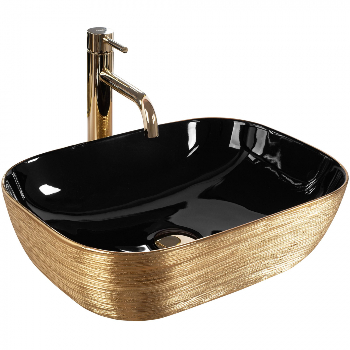 Lavoar pe blat Belinda Black Gold Brush, ceramica, negru lucios [1]