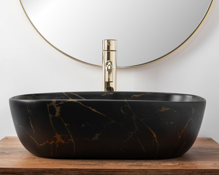 Lavoar pe blat Belinda Black Marble Mat, ceramica, negru mat [3]