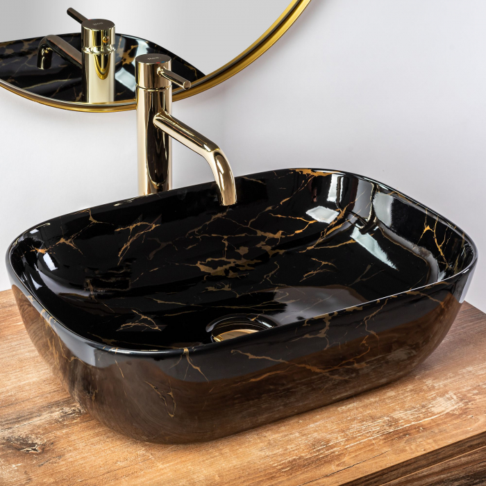 Lavoar pe blat Belinda Black Marble Shiny, ceramica, negru lucios [3]
