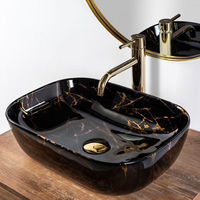 Lavoar pe blat Belinda Black Marble Shiny, ceramica, negru lucios [5]