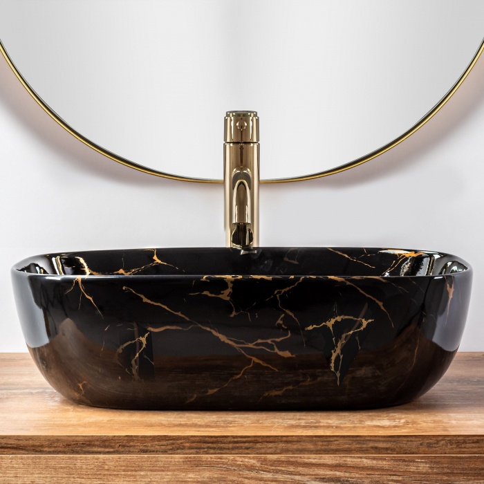Lavoar pe blat Belinda Black Marble Shiny, ceramica, negru lucios [4]