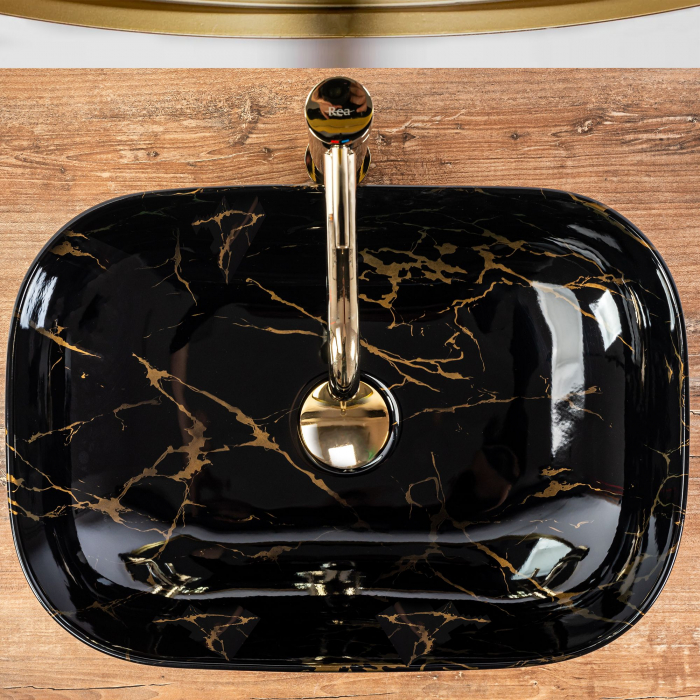 Lavoar pe blat Belinda Black Marble Shiny, ceramica, negru lucios [2]