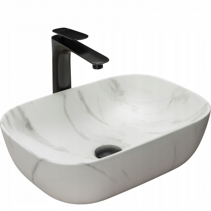 Lavoar pe blat Belinda Marmura Mat, ceramica, imitatie de piatra [1]