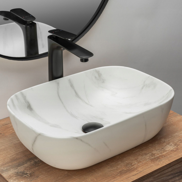 Lavoar pe blat Belinda Marmura Mat, ceramica, imitatie de piatra [2]