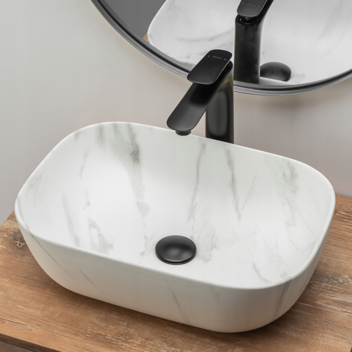 Lavoar pe blat Belinda Marmura Mat, ceramica, imitatie de piatra [4]