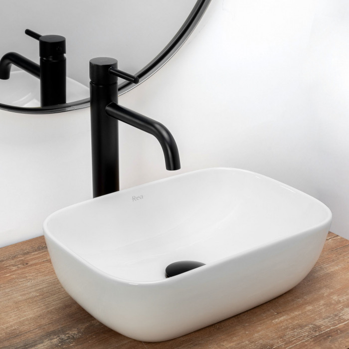 Lavoar pe blat Belinda Mini, ceramica, alb lucios [3]