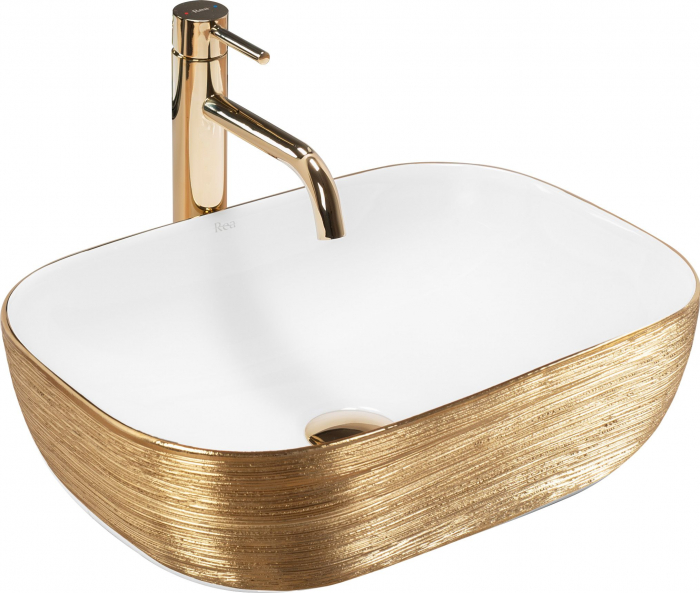 Lavoar pe blat Belinda White Gold Brush, ceramica, alb lucios [1]