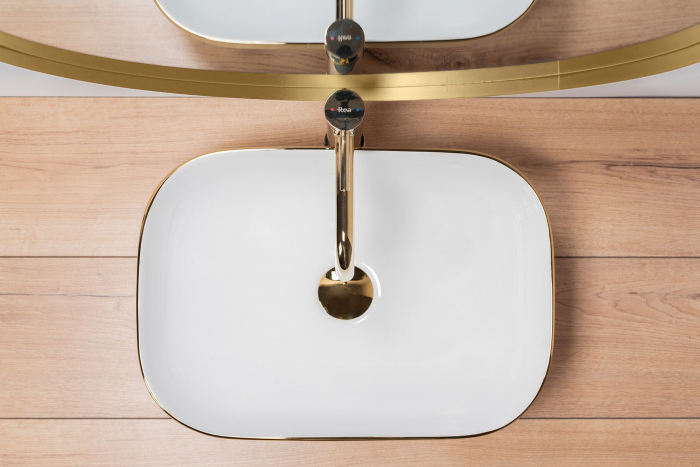 Lavoar pe blat Belinda White Gold Brush, ceramica, alb lucios [3]