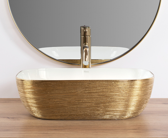 Lavoar pe blat Belinda White Gold Brush, ceramica, alb lucios [2]