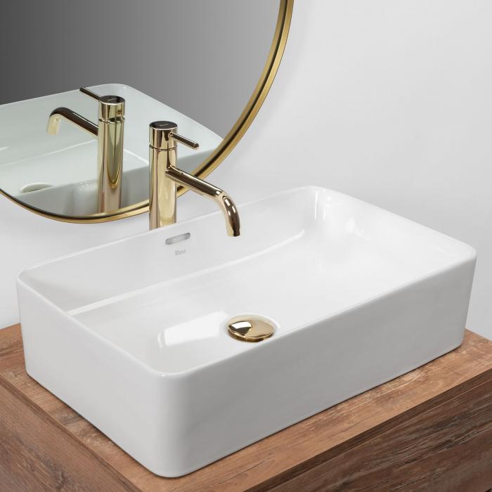Lavoar pe blat Berta 55 White, ceramica, alb lucios [2]
