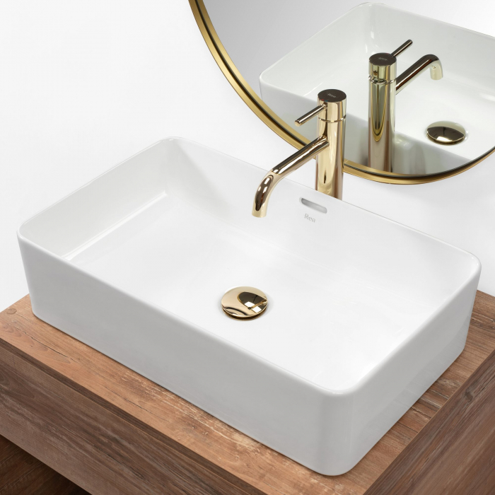 Lavoar pe blat Berta 55 White, ceramica, alb lucios [3]